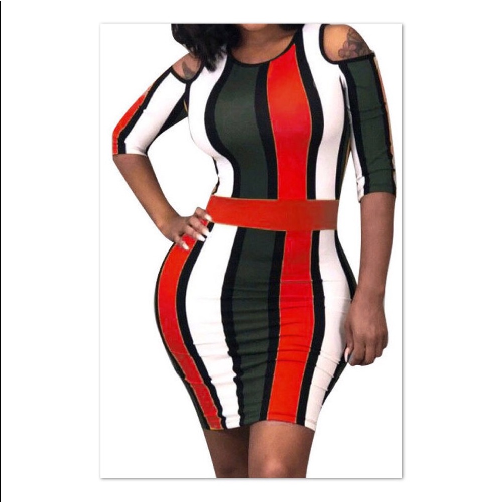 Multi Color Stripe Dress Red